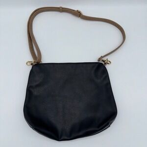 Black Faux Leather Crossbody Bag Adjustable Strap Gold Hardware Zip Closure